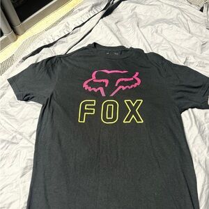 Fox Men's Black T-Shirt with Pink and Yellow Logo